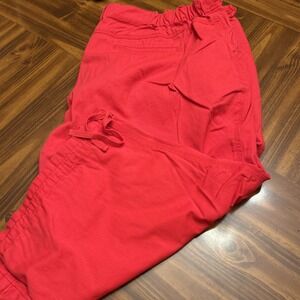 CJ Banks Plus 24W Red Cotton Capri Pants Elastic Sides Tie‎ Bottom